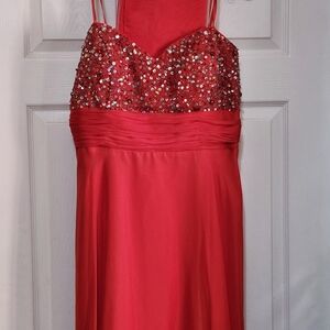 Aspeed Red Strapless Sequin Long Evening Gown